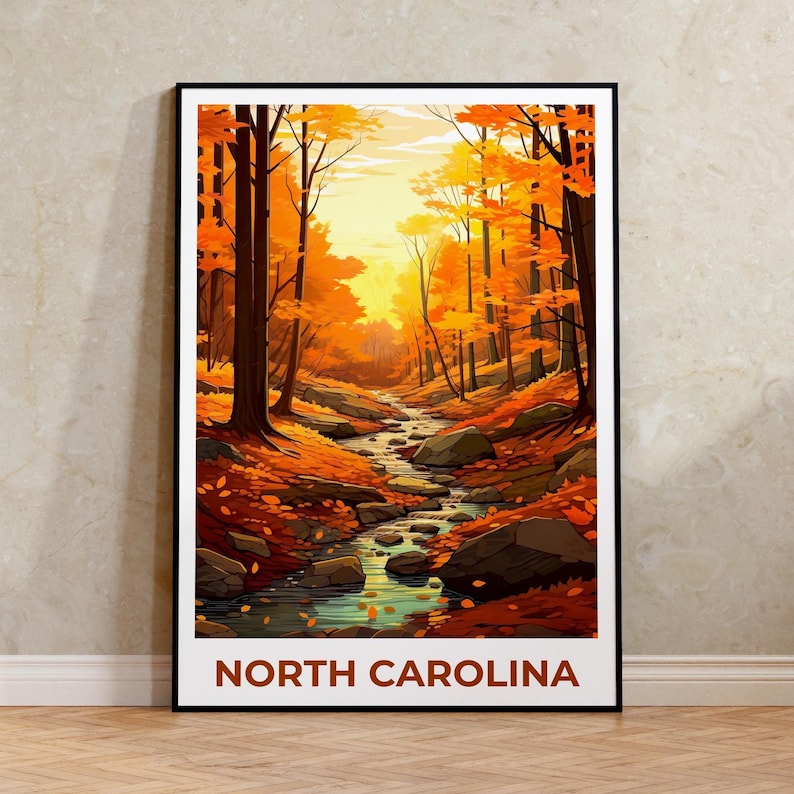North Carolina Travel Print, Pisgah National Forest Poster, Autumn Forest Wall Art, North Carolina Poster, Home Decor, Birthday Gift