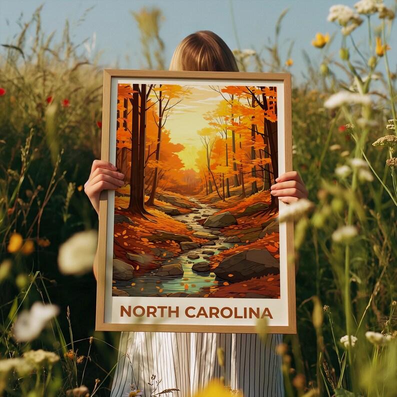 North Carolina Travel Print, Pisgah National Forest Poster, Autumn Forest Wall Art, North Carolina Poster, Home Decor, Birthday Gift