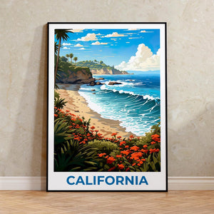 California Travel Print Beach Poster Coastal Wall Art Waves Illustration California Poster Home Decor Birthday Gift
