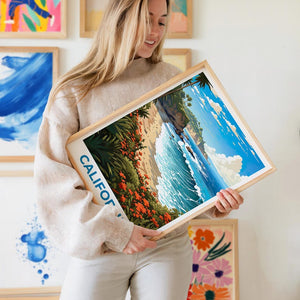 California Travel Print Beach Poster Coastal Wall Art Waves Illustration California Poster Home Decor Birthday Gift
