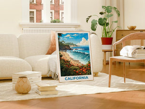 California Travel Print Beach Poster Coastal Wall Art Waves Illustration California Poster Home Decor Birthday Gift