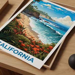 California Travel Print Beach Poster Coastal Wall Art Waves Illustration California Poster Home Decor Birthday Gift