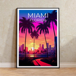 Miami Travel Print Florida Poster Tropical  Wall Art South Beach Illustration Miami Poster Home Decor Birthday Gift
