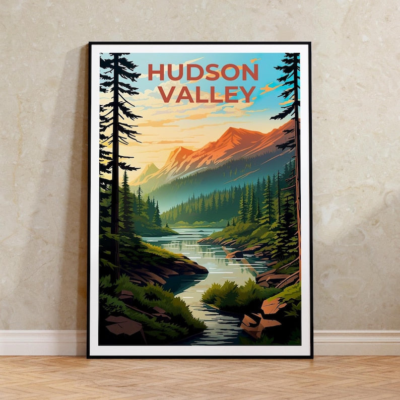New York Travel Poster, Hudson Valley Print, Forest Wall Art, New York Illustration, Landscape Poster, Home Decor, Birthday Gift