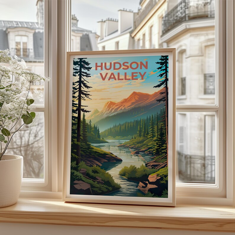 New York Travel Poster, Hudson Valley Print, Forest Wall Art, New York Illustration, Landscape Poster, Home Decor, Birthday Gift