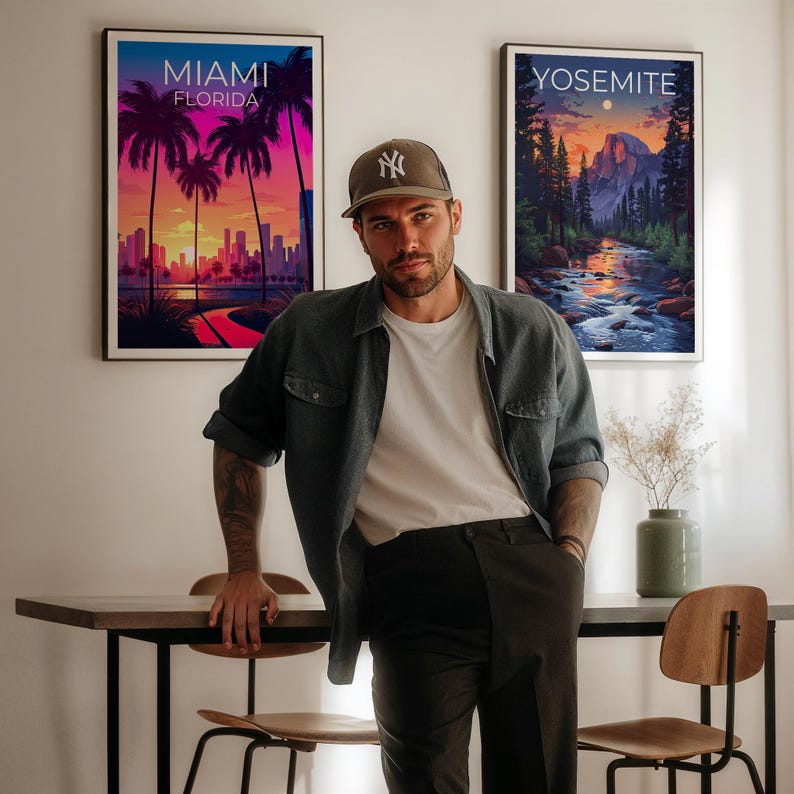 Miami Travel Print Florida Poster Tropical  Wall Art South Beach Illustration Miami Poster Home Decor Birthday Gift