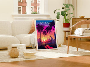 Miami Travel Print Florida Poster Tropical  Wall Art South Beach Illustration Miami Poster Home Decor Birthday Gift