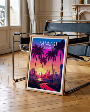 Miami Travel Print Florida Poster Tropical  Wall Art South Beach Illustration Miami Poster Home Decor Birthday Gift