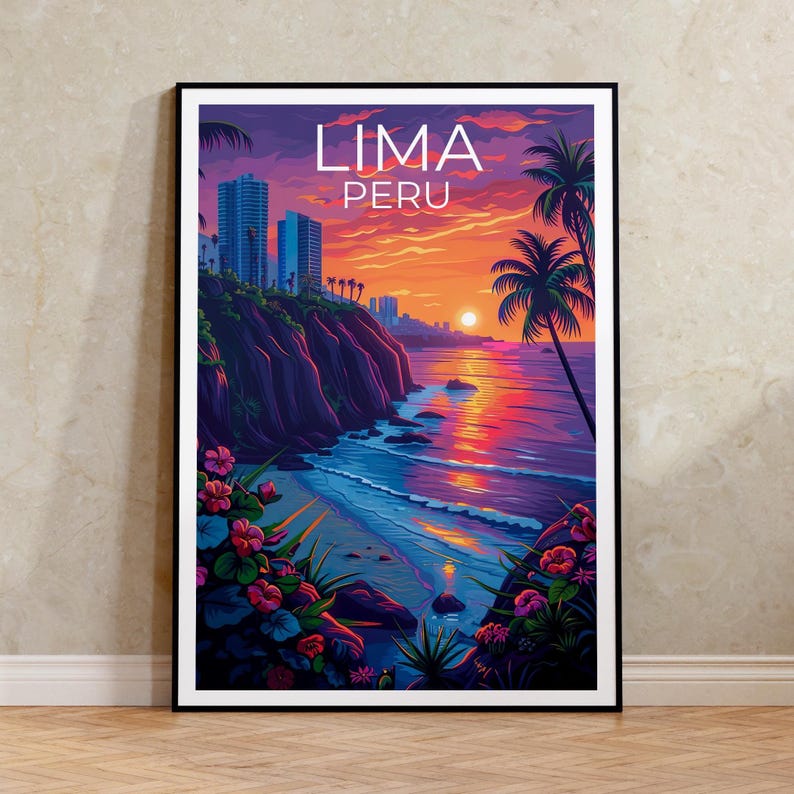 Lima Travel Print, Peru Poster, Miraflores Wall Art, Coastal Peru Illustration, Landscape Poster, Home Decor, Birthday Gift