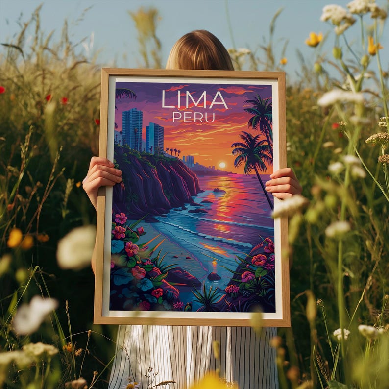 Lima Travel Print, Peru Poster, Miraflores Wall Art, Coastal Peru Illustration, Landscape Poster, Home Decor, Birthday Gift