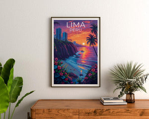 Lima Travel Print, Peru Poster, Miraflores Wall Art, Coastal Peru Illustration, Landscape Poster, Home Decor, Birthday Gift