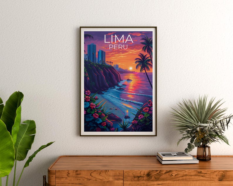Lima Travel Print, Peru Poster, Miraflores Wall Art, Coastal Peru Illustration, Landscape Poster, Home Decor, Birthday Gift
