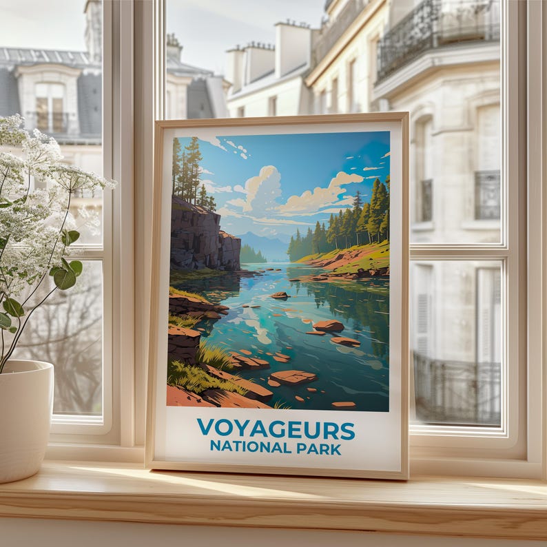 Voyageurs National Park Travel Print Minnesota Poster Lake Wall Art Forest Illustration Voyageurs Poster Home Decor Birthday Gift