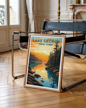 Lake George Travel Print, New York Poster, Forest Wall Art, Mountain Illustration, Lake George Poster, Home Decor, Birthday Gift