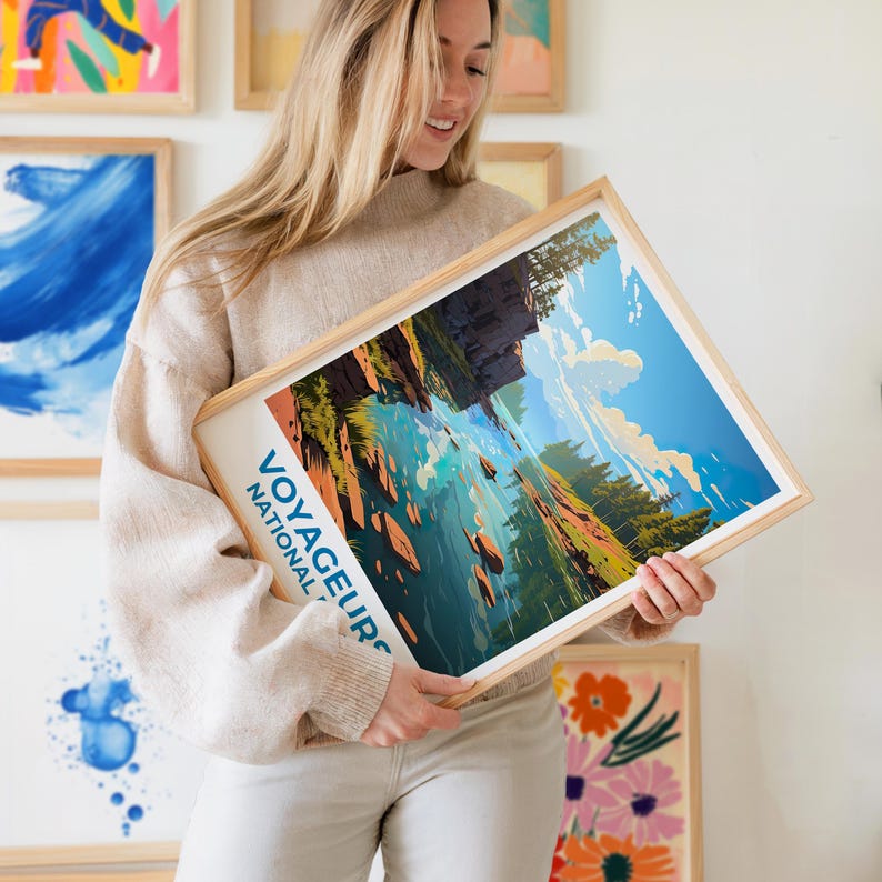 Voyageurs National Park Travel Print Minnesota Poster Lake Wall Art Forest Illustration Voyageurs Poster Home Decor Birthday Gift