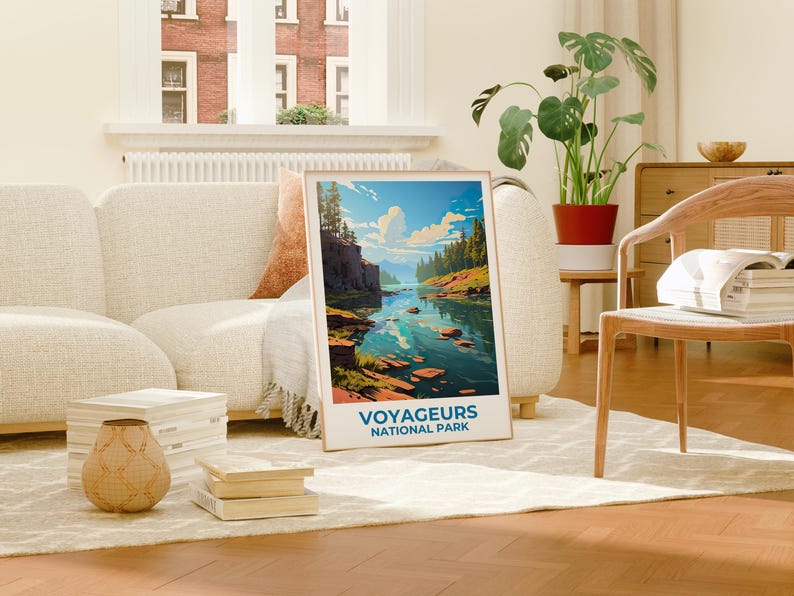 Voyageurs National Park Travel Print Minnesota Poster Lake Wall Art Forest Illustration Voyageurs Poster Home Decor Birthday Gift