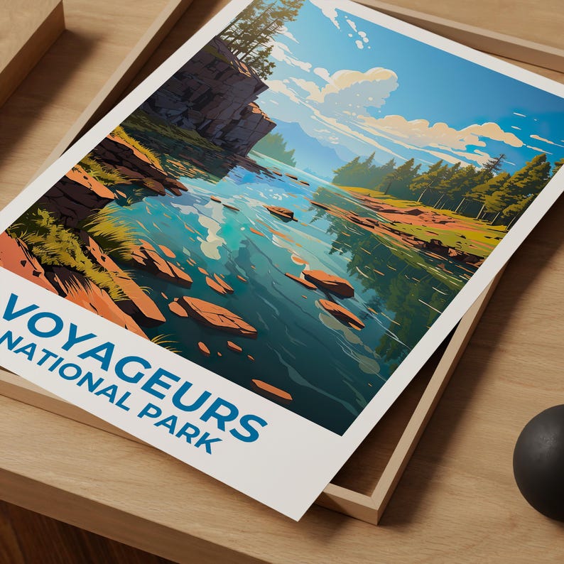 Voyageurs National Park Travel Print Minnesota Poster Lake Wall Art Forest Illustration Voyageurs Poster Home Decor Birthday Gift