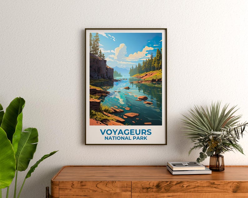 Voyageurs National Park Travel Print Minnesota Poster Lake Wall Art Forest Illustration Voyageurs Poster Home Decor Birthday Gift
