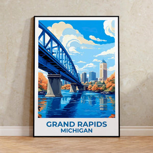 Grand Rapids Travel Print Michigan Poster Great Michigan City Art West Michigan Illustration Grand Rapids Poster Home Decor Birthday Gift