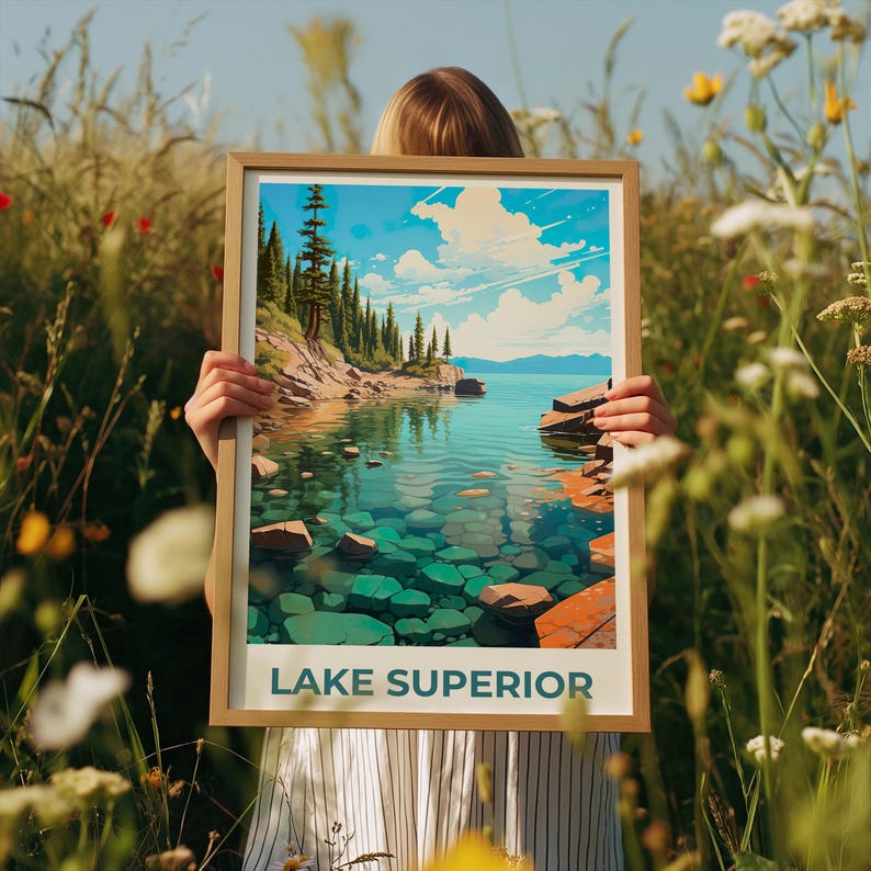 Lake Superior Poster, Great Lakes Print, Michigan Poster, Forest Print, Minnesota Travel Poster, Lake Poster, Michigan Art