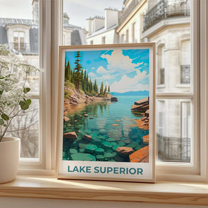 Lake Superior Poster, Great Lakes Print, Michigan Poster, Forest Print, Minnesota Travel Poster, Lake Poster, Michigan Art