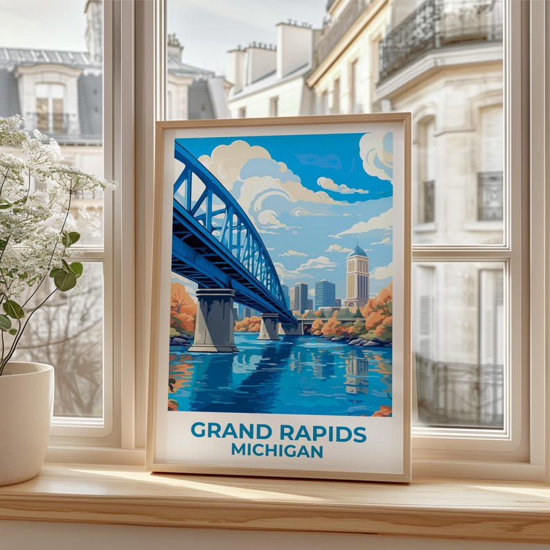 Grand Rapids Travel Print Michigan Poster Great Michigan City Art West Michigan Illustration Grand Rapids Poster Home Decor Birthday Gift