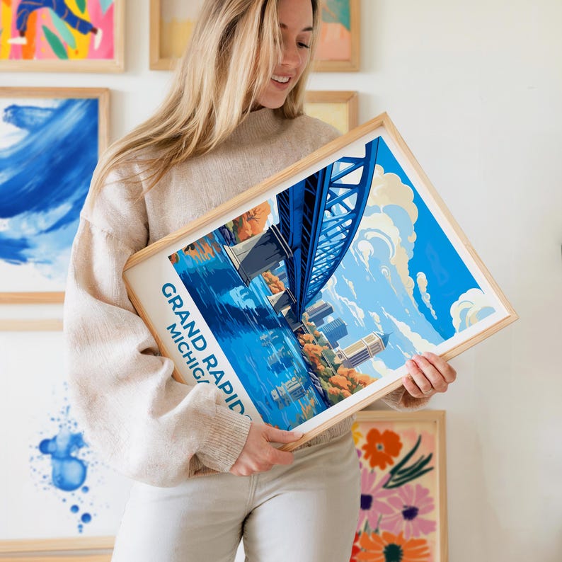 Grand Rapids Travel Print Michigan Poster Great Michigan City Art West Michigan Illustration Grand Rapids Poster Home Decor Birthday Gift