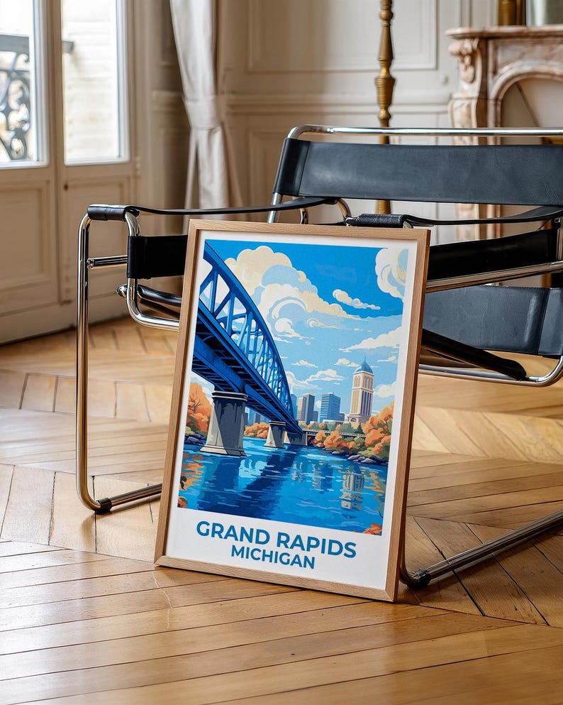 Grand Rapids Travel Print Michigan Poster Great Michigan City Art West Michigan Illustration Grand Rapids Poster Home Decor Birthday Gift