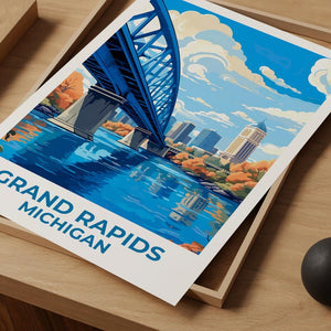 Grand Rapids Travel Print Michigan Poster Great Michigan City Art West Michigan Illustration Grand Rapids Poster Home Decor Birthday Gift