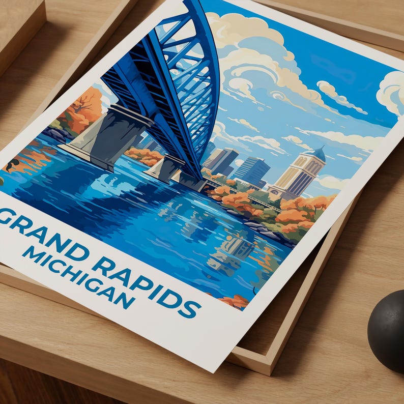 Grand Rapids Travel Print Michigan Poster Great Michigan City Art West Michigan Illustration Grand Rapids Poster Home Decor Birthday Gift