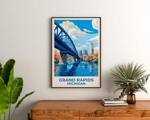 Grand Rapids Travel Print Michigan Poster Great Michigan City Art West Michigan Illustration Grand Rapids Poster Home Decor Birthday Gift