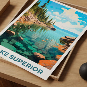 Lake Superior Poster, Great Lakes Print, Michigan Poster, Forest Print, Minnesota Travel Poster, Lake Poster, Michigan Art