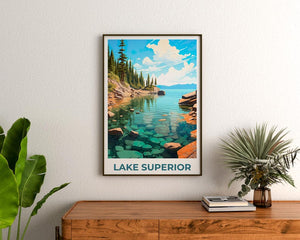 Lake Superior Poster, Great Lakes Print, Michigan Poster, Forest Print, Minnesota Travel Poster, Lake Poster, Michigan Art