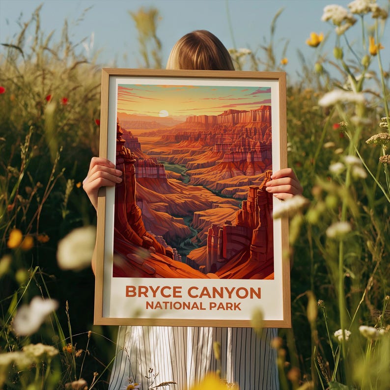 Bryce Canyon National Park Travel Print Utah Poster Hoodoos Wall Art Hike Illustration Bryce Canyon Poster Home Decor Birthday Gift