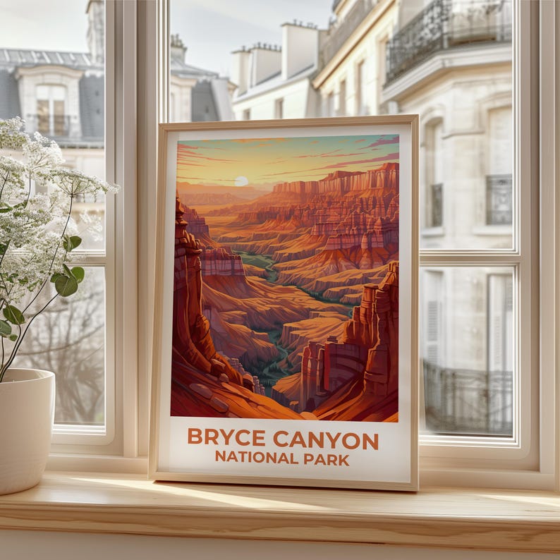Bryce Canyon National Park Travel Print Utah Poster Hoodoos Wall Art Hike Illustration Bryce Canyon Poster Home Decor Birthday Gift