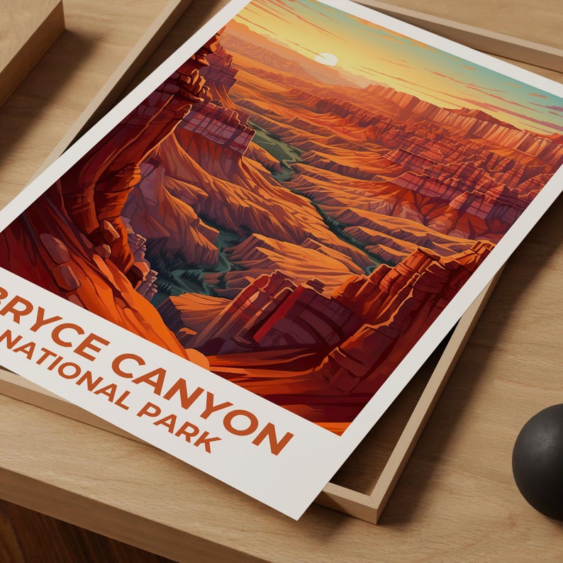 Bryce Canyon National Park Travel Print Utah Poster Hoodoos Wall Art Hike Illustration Bryce Canyon Poster Home Decor Birthday Gift