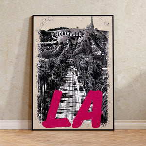 Los Angeles Poster, California Travel Print, Art, Hollywood Sign Illustration, Cityscape Poster, Scenic Wall Art, Home Decor, Birthday Gift
