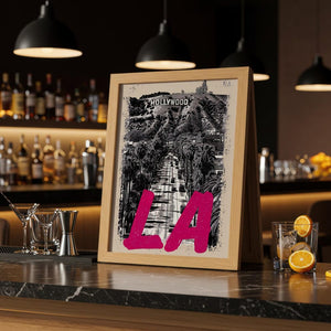 Los Angeles Poster, California Travel Print, Art, Hollywood Sign Illustration, Cityscape Poster, Scenic Wall Art, Home Decor, Birthday Gift