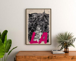 Los Angeles Poster, California Travel Print, Art, Hollywood Sign Illustration, Cityscape Poster, Scenic Wall Art, Home Decor, Birthday Gift