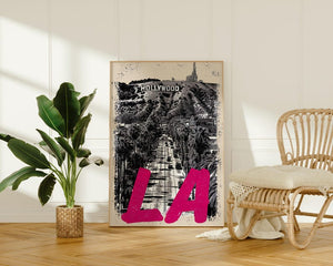 Los Angeles Poster, California Travel Print, Art, Hollywood Sign Illustration, Cityscape Poster, Scenic Wall Art, Home Decor, Birthday Gift