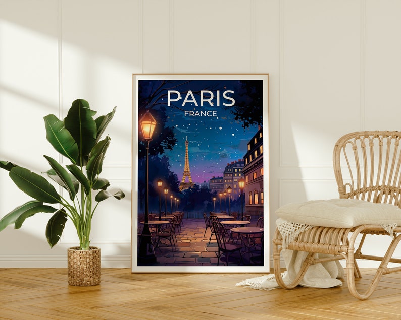 Paris Travel Poster, France Wall Art, France Print, Eiffel Tower Poster, Eiffel Tower Art, Europe Poster, Paris at Night, Wall Decor