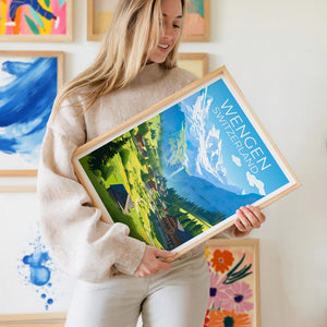 Wengen Travel Print Switzerland Poster Swiss Alps Wall Art Mountain Illustration Wengen Poster Home Decor Birthday Gift