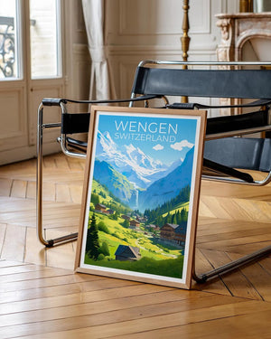 Wengen Travel Print Switzerland Poster Swiss Alps Wall Art Mountain Illustration Wengen Poster Home Decor Birthday Gift