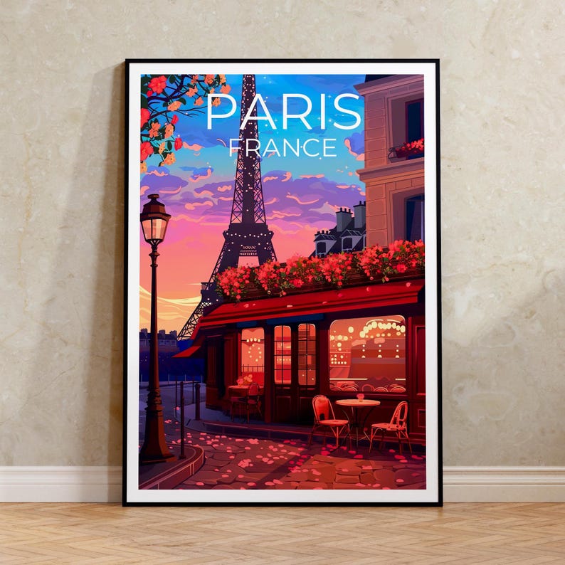 Paris Poster, France Print, Eiffel Tower Art, Europe Illustration, Romantic Travel Poster, Scenic Wall Art, Home Decor, Birthday Gift