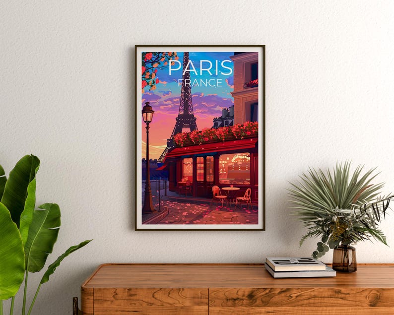 Paris Poster, France Print, Eiffel Tower Art, Europe Illustration, Romantic Travel Poster, Scenic Wall Art, Home Decor, Birthday Gift