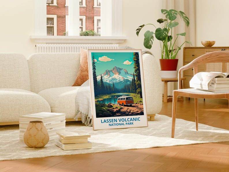 Lassen Volcanic National Park Travel Print California Poster Forest Wall Art Lassen Volcanic Poster Home Decor Birthday Gift
