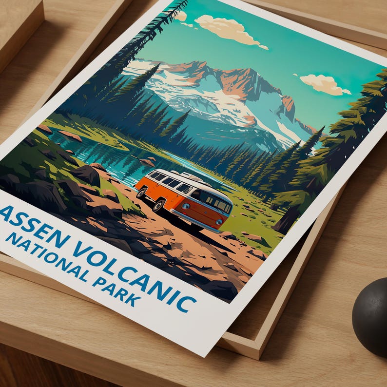 Lassen Volcanic National Park Travel Print California Poster Forest Wall Art Lassen Volcanic Poster Home Decor Birthday Gift
