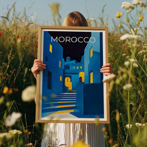 Morocco Poster, Chefchaouen Travel Print, North Africa Art, Middle East Illustration, Landscape Poster, Home Decor, Birthday Gift