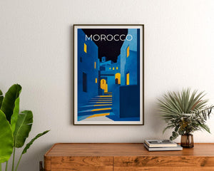 Morocco Poster, Chefchaouen Travel Print, North Africa Art, Middle East Illustration, Landscape Poster, Home Decor, Birthday Gift