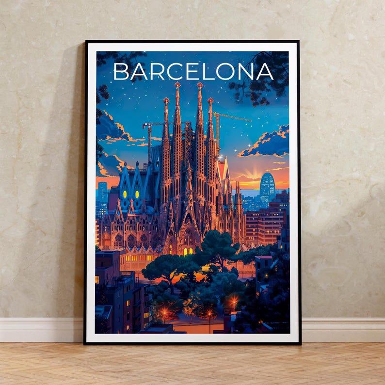 Barcelona Travel Poster, Spain Print, Sagrada Familia Wall Art, Barcelona Illustration, Barcelona Poster, Home Decor, Birthday Gift